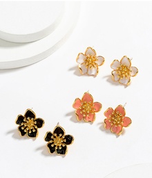 [S3-AJ3W-4J5D] Orange Blossom Flower And Crystal Enamel Pendant Necklace Jewelry Gift