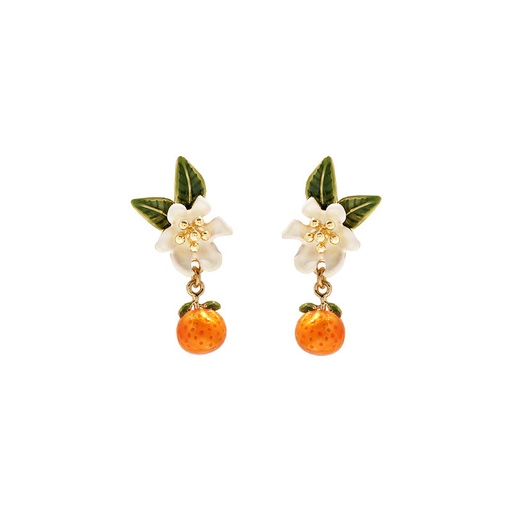 Orange Blossom Flower Enamel Dangle Earrings Jewelry Gift