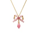 Pink Bow And Crystal Enamel Necklace