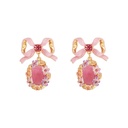 Pink Bow And Stone Enamel Earrings