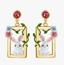 Cute Rabbit Bunny And Flower Crystal Enamel Dangle Stud Earrings Jewelry Gift