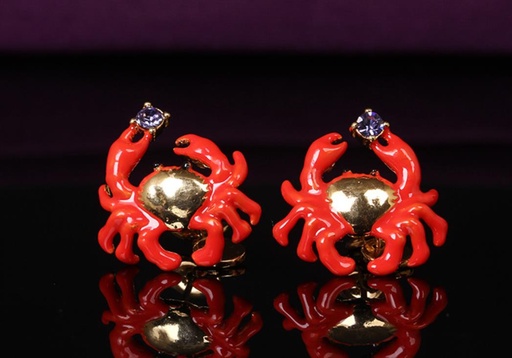 Coral and Crystal Enamel Earrings