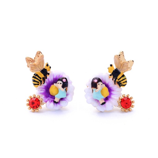 Little Pink Daisy Flower And Heart Enamel Earrings