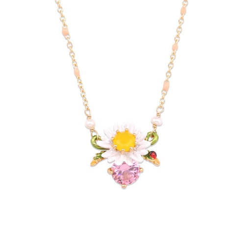 Daisy On Faceted Crystal Enamel Necklace