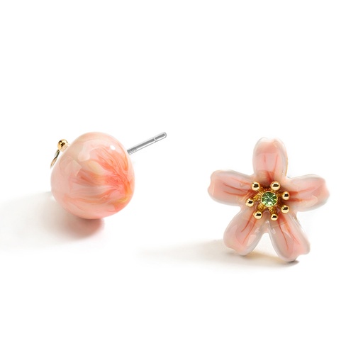 Pink Peach And Flower Enamel Stud Earrings